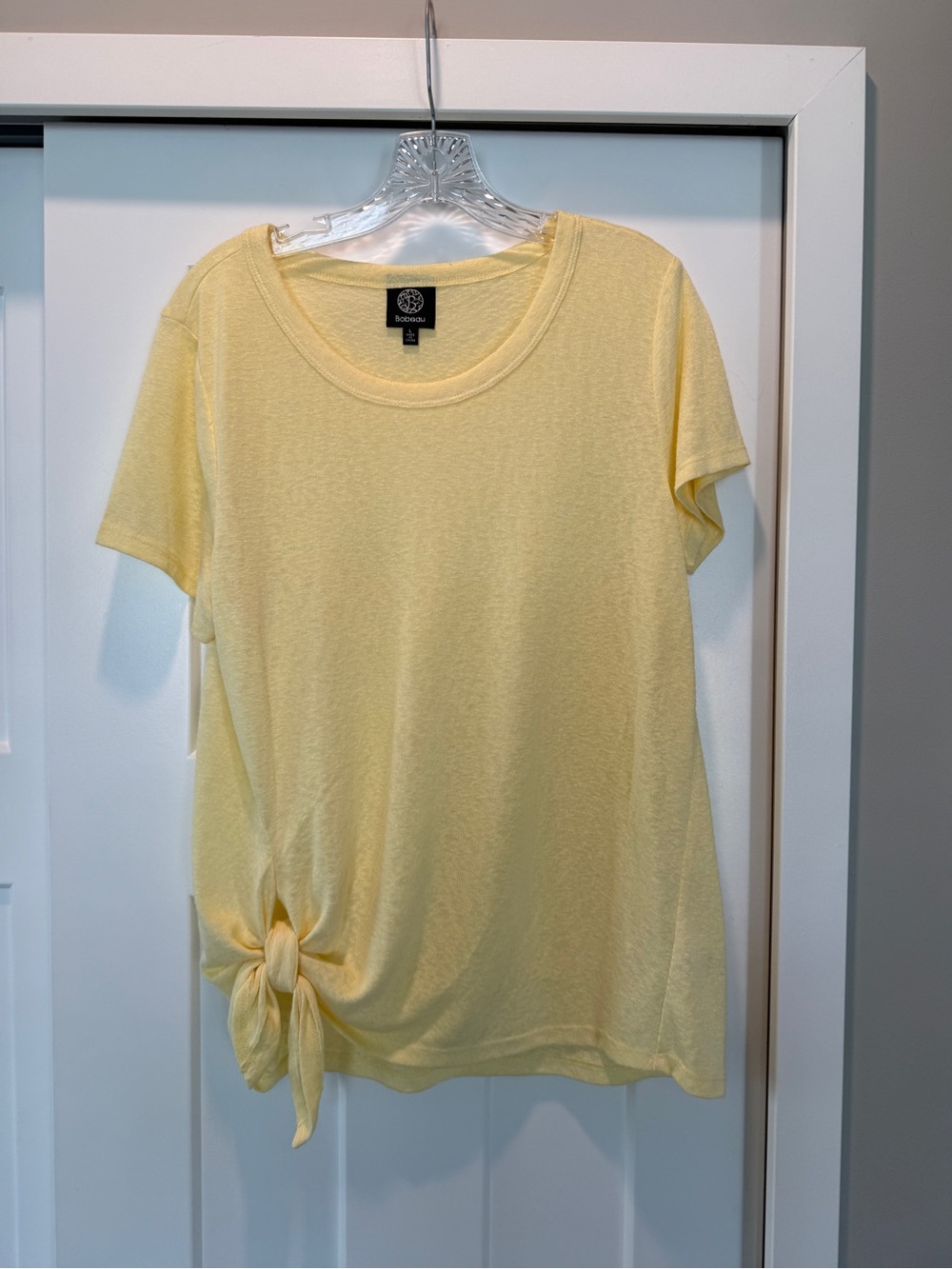 Bobeau size L-Linen-Blend Tie-Hem Tee - Yellow